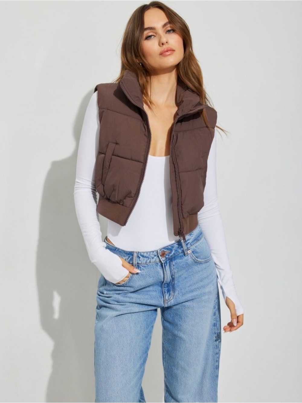 Garage Brown Quilted Puffer Vest Sz Medium